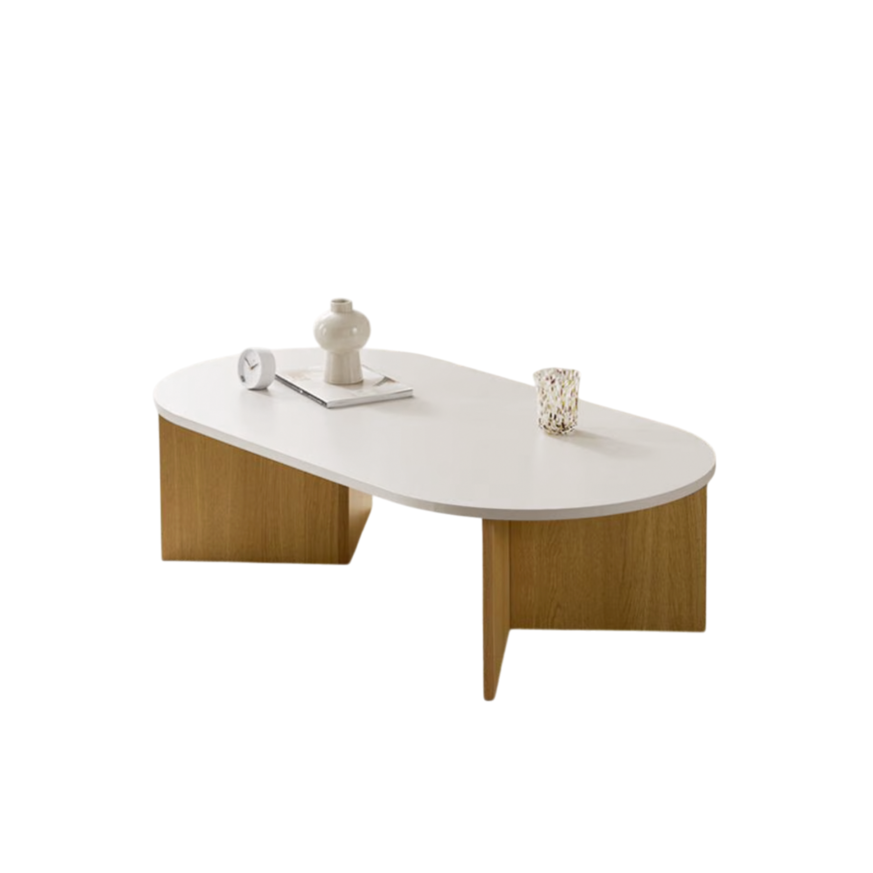 Rapio Oval Coffee Table 1.2m - White, Oak