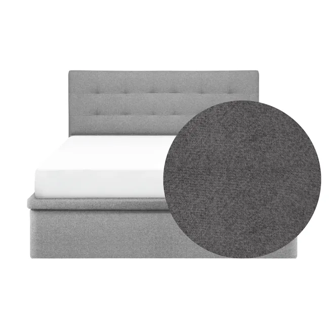 ESSENTIALS Queen Headboard Storage Bed - Shadow Grey (Pet Friendly) - 1 - Grey upholstered bed with tufted headboard, white