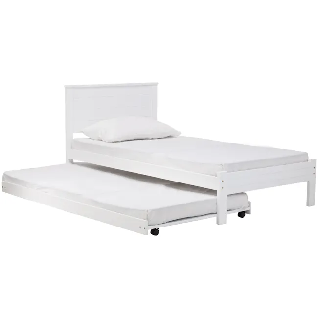 Barrett Single Trundle Bed - White - 1 - White bed frame, minimalist design, single and double beds, modern style, clean
