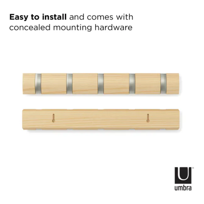 Flip 5 Hook - White - 8 - Concealed mounting hardware, Easy installation process, Wooden rod design, Lightweight
