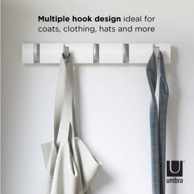 Flip 5 Hook - White - 3 - Multiple hook design ideal for coats, clothing, hats and more, soft fabric, ergonomic design