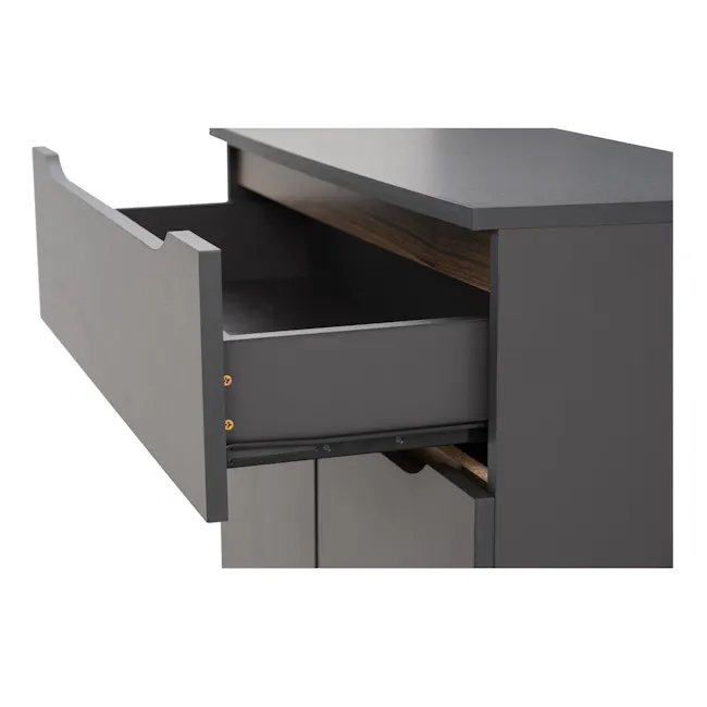 Miah Shoe Cabinet - Walnut, Grey - 11 - modern storage unit, open drawer, gray cabinet, wooden interior, minimalist design