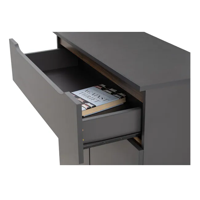 Miah Shoe Cabinet - Walnut, Grey - 5 - modern desk drawer, minimalist drawer, open drawer, bookshelf drawer, bookcase