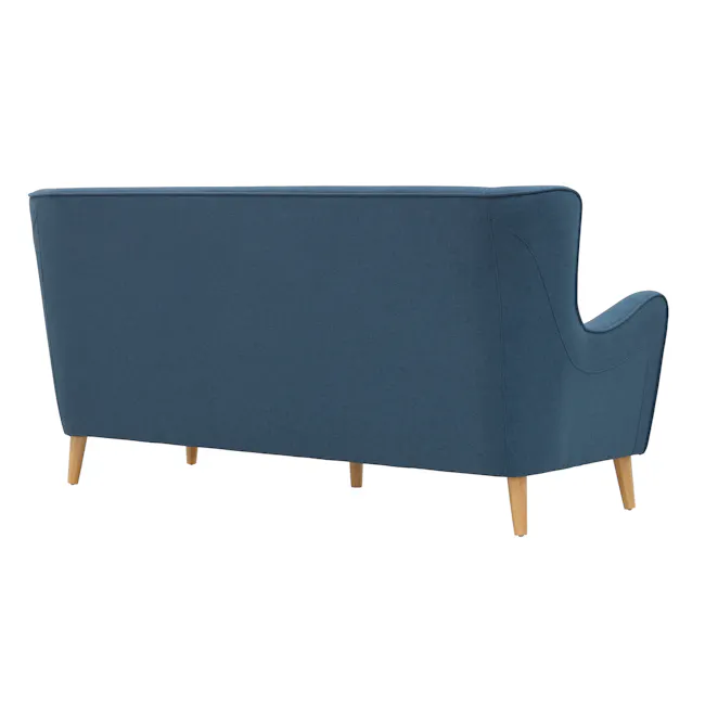 Jacob 3 Seater Sofa - Denim - 10 - Modern blue upholstered armchair, minimalist design, soft fabric upholstery, wooden legs