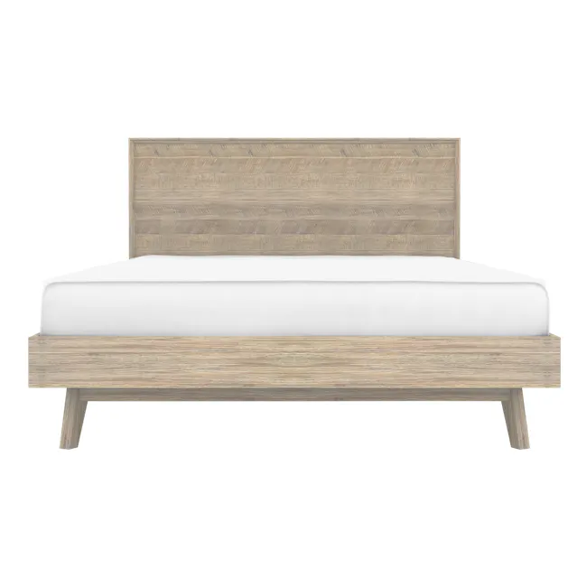 Leland King Bed with 2 Leland Twin Drawer Bedside Tables - 3 - Wooden headboard, minimalist design, natural wood finish