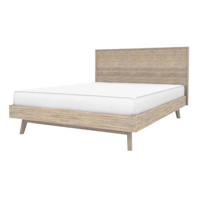 Leland King Bed with 2 Leland Twin Drawer Bedside Tables - 4 - Wooden bed frame, minimalist design, modern style, natural