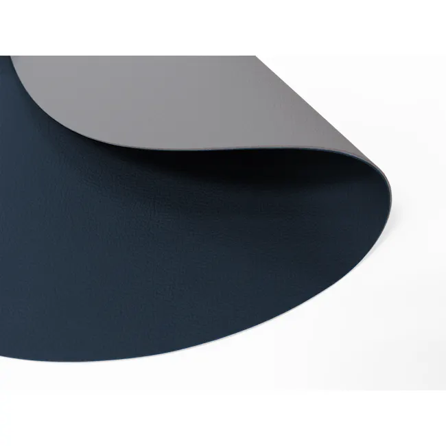 RAPEE PERI Duo Side Placemat - Navy Grey - 2 - Leather texture, smooth surface, deep navy blue, curved shape, glossy finish