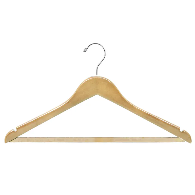 Wooden Hanger - Natural - 1 - Wooden hanger, minimalist design, simple structure, neutral background, elegant appearance
