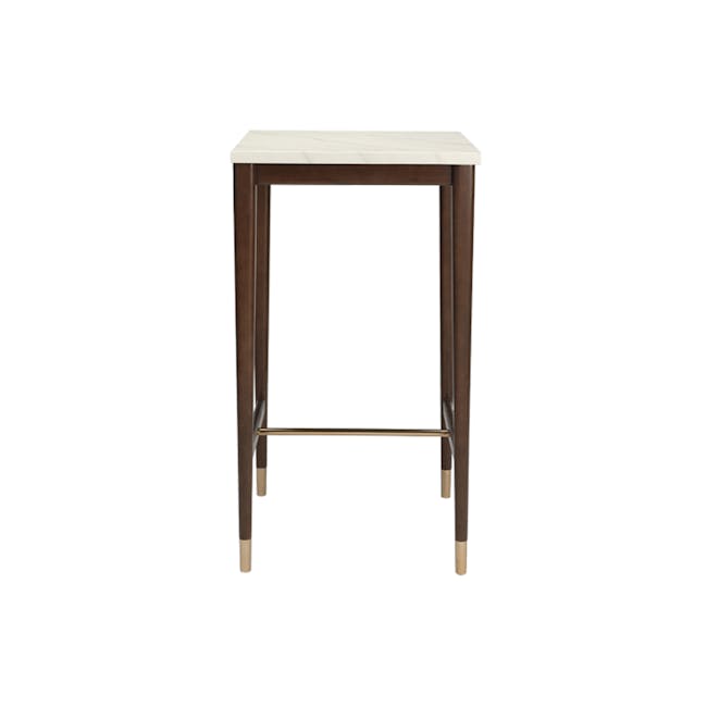 Persis Marble Square Bar Table 0.6m - White, Walnut - 1