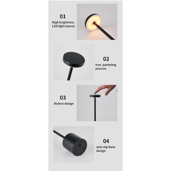 Silas Rechargeable Touch Mode LED Table Lamp - Black - 6