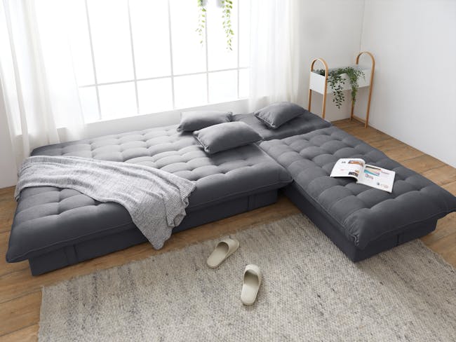 Tessa L-Shaped Storage Sofa Bed - Charcoal (Eco Clean Fabric) - 1