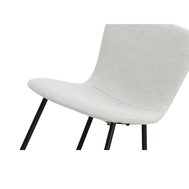 Phoebe Dining Chair - Matt Black, White Boucle - 4 - Modern minimalist chair, light gray upholstery, sleek design, black
