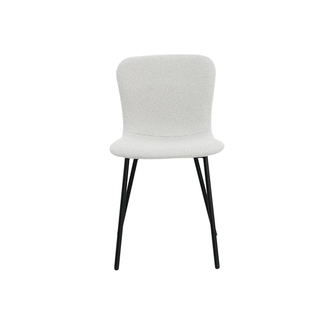 Phoebe Dining Chair - Matt Black, White Boucle - 3 - Modern minimalist chair, light gray upholstery, sleek design