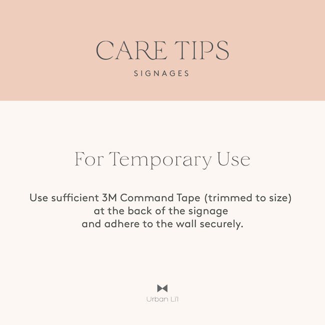 Urban Li'l Personalised Nursery Name Signage - 30cm (8 Colours) - 6 - Temporary signage care tips, 3M Command Tape, secure