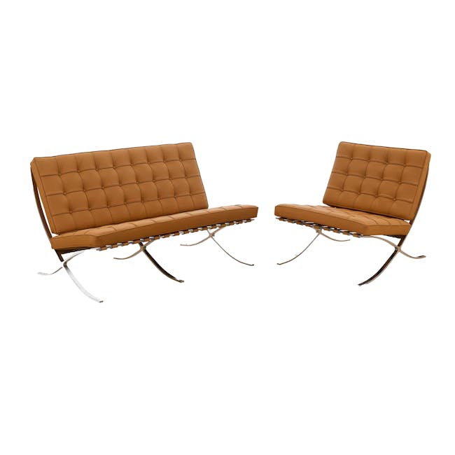 Benton 2 Seater Sofa with Benton Chair - Tan (Genuine Cowhide) - 0