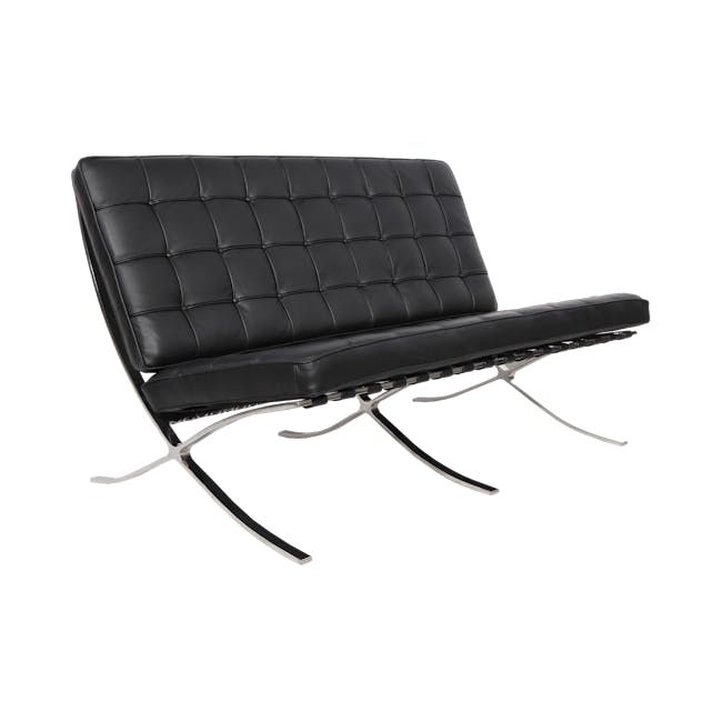Benton 2 Seater Sofa with Benton 2 Seater Ottoman - Black - 4 - Black leather bench, modern design, sleek lines, minimalist