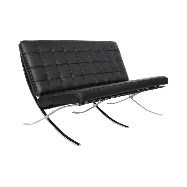 Benton 3 Seater Sofa with Benton 2 Seater Sofa - Black (Genuine Cowhide) - 18 - Black leather bench, modern design, sleek
