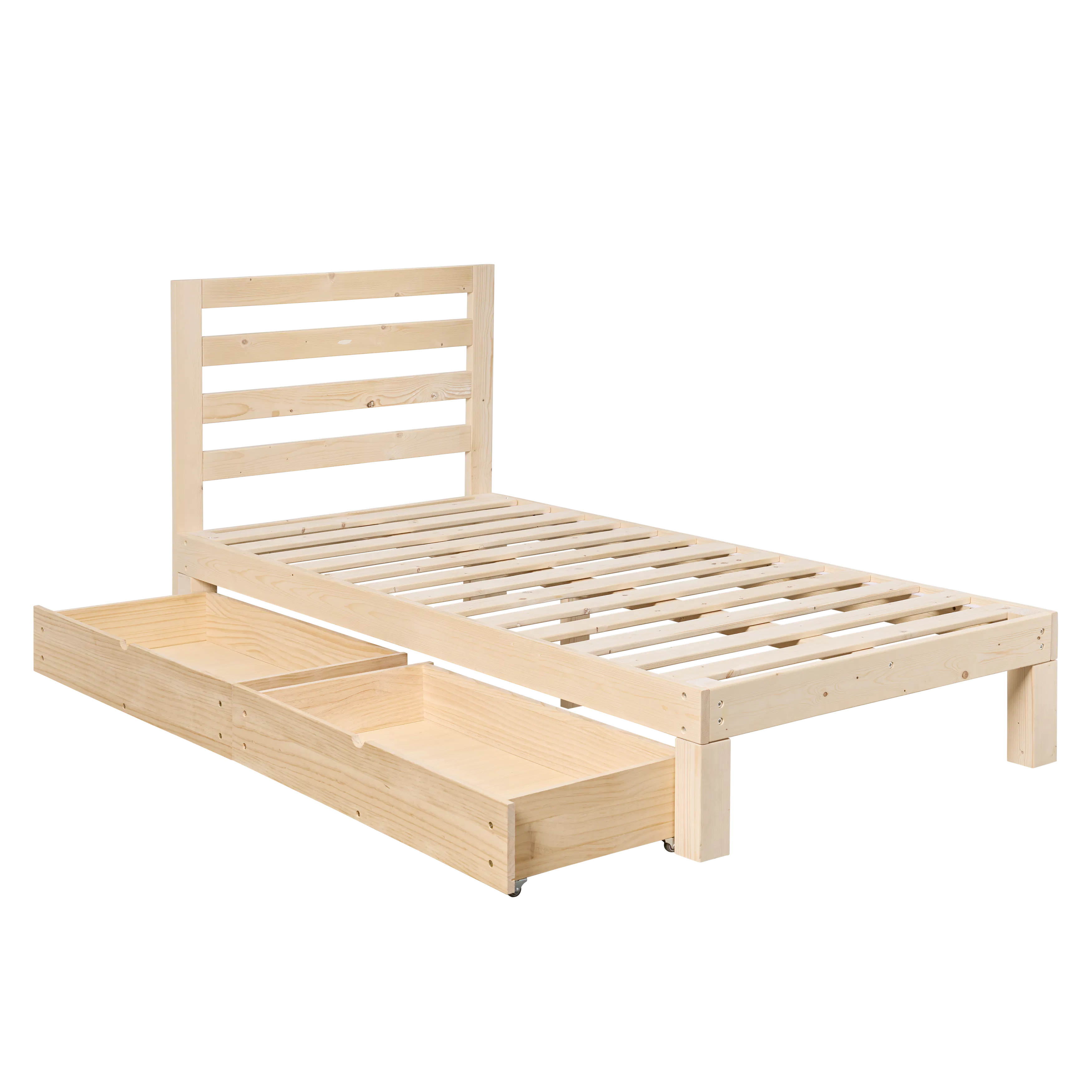 Katana Single Wooden Headboard Bed with 2 Drawers - 7