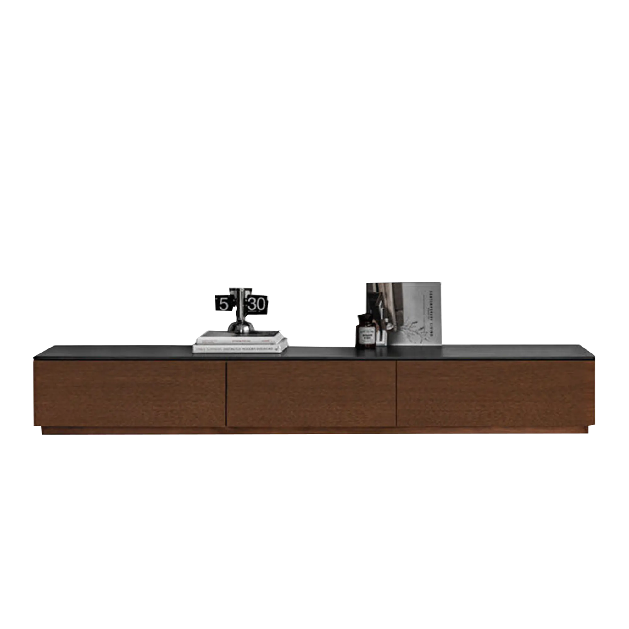 Adone TV Console 2m - Walnut, Black (Sintered Stone)