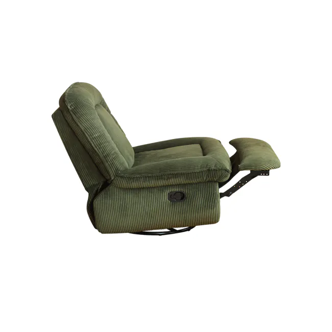 Glen Swivel Manual Recliner Lounge Chair - 15 - Green recliner, upholstered armrest, textured fabric, padded seat, ergonomic