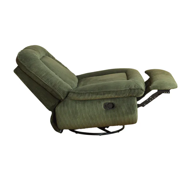 Glen Swivel Manual Recliner Lounge Chair - 14 - Green recliner with textured upholstery, recline button, padded armrests