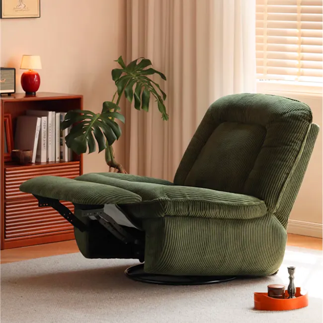 Glen Swivel Manual Recliner Lounge Chair - 3 - Green recliner, cozy living room, comfortable seating, modern design, plush