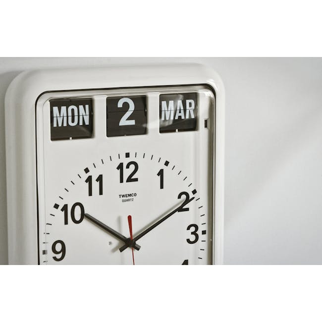 TWEMCO Analog Calendar Flip Wall Clock - White - 2
