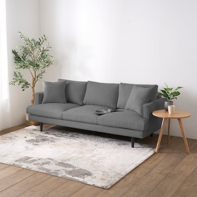 Declan 3 Seater Sofa - Black, Charcoal Grey - 18 - Modern living room, minimalist design, gray sectional sofa, natural