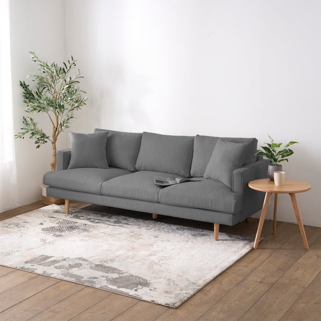 Declan 3 Seater Sofa - Black, Charcoal Grey - 16 - Modern living room, minimalist design, cozy sofa, gray fabric, wooden