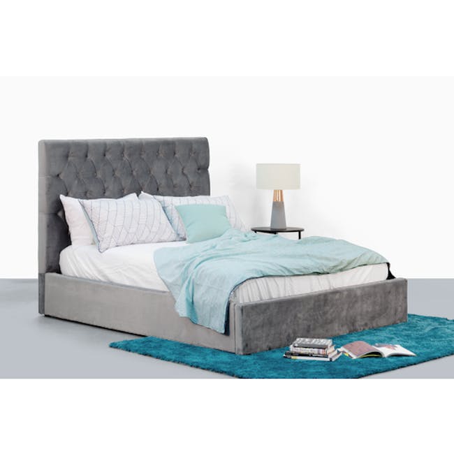 Isabelle Tall Queen Storage Bed - Seal Grey (Velvet) - 2