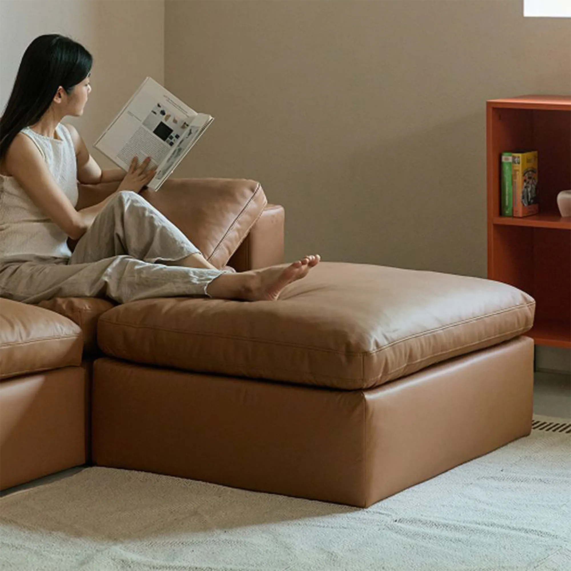 Raye Ottoman - Camel Tan (Faux Leather) - 14