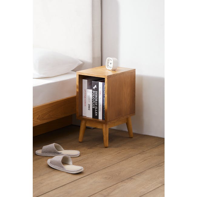 Kyoto Single Shelf Slim Bedside Table - Oak - 1