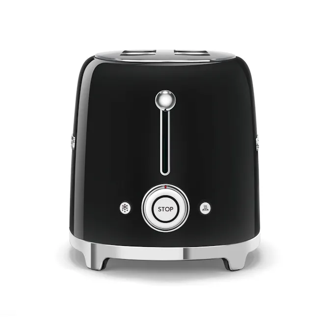Smeg 2-Slice Toaster - Black - 5 - Black toaster, sleek design, metallic accents, control panel, stop button, temperature