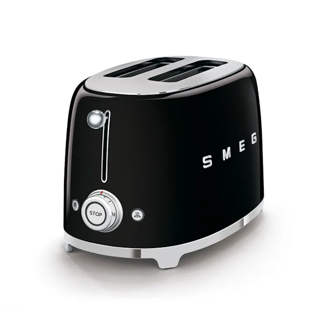 Smeg 2-Slice Toaster - Black - 4 - Toaster, sleek design, black and silver color scheme, SMEG brand, control panel, stop
