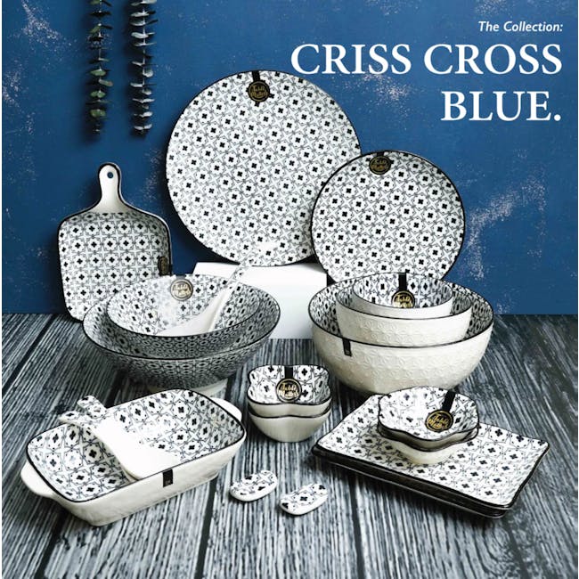 Table Matters Crisscross Blue Rectangular Ripple Plate - 3