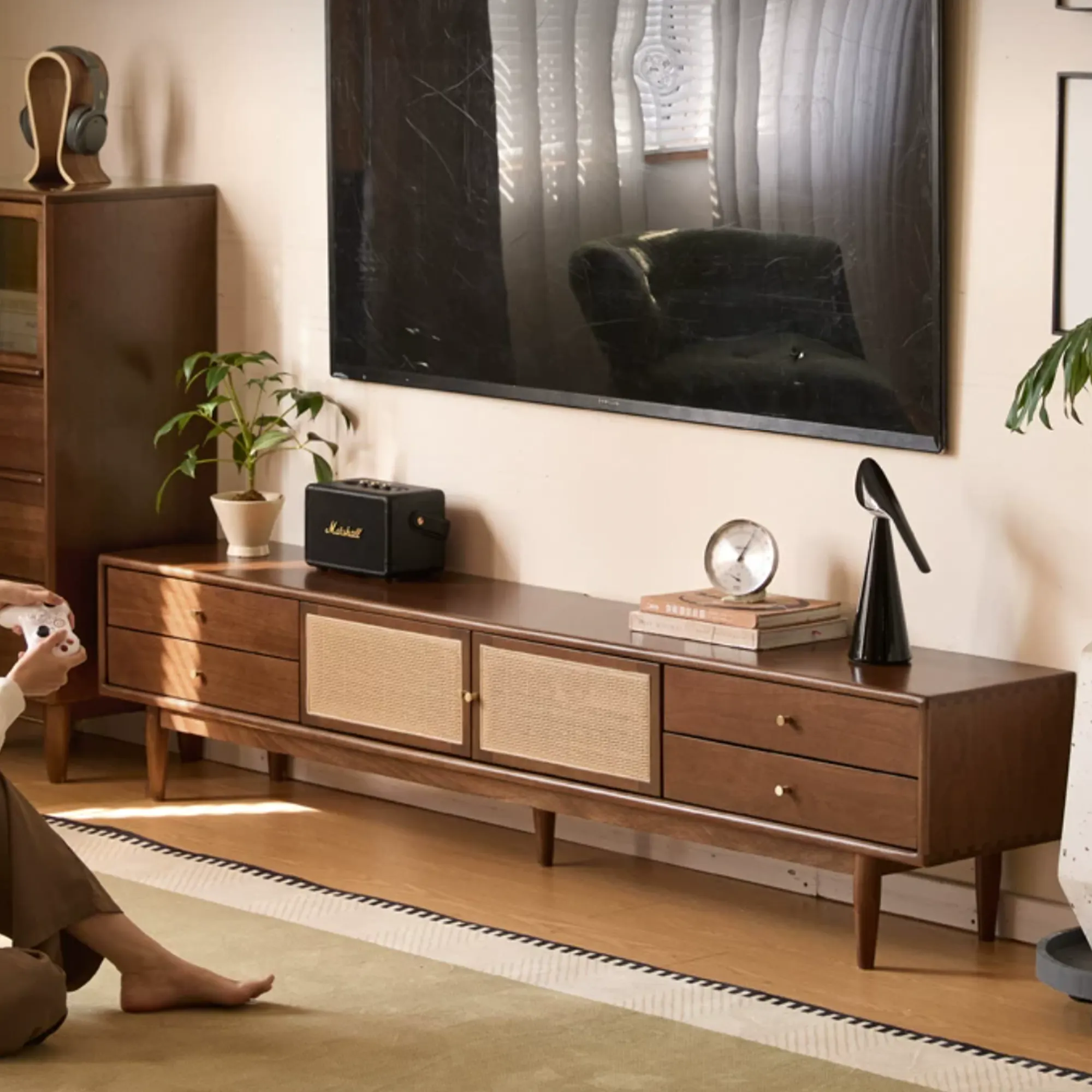 Taya Rattan TV Console 1.8m - Walnut