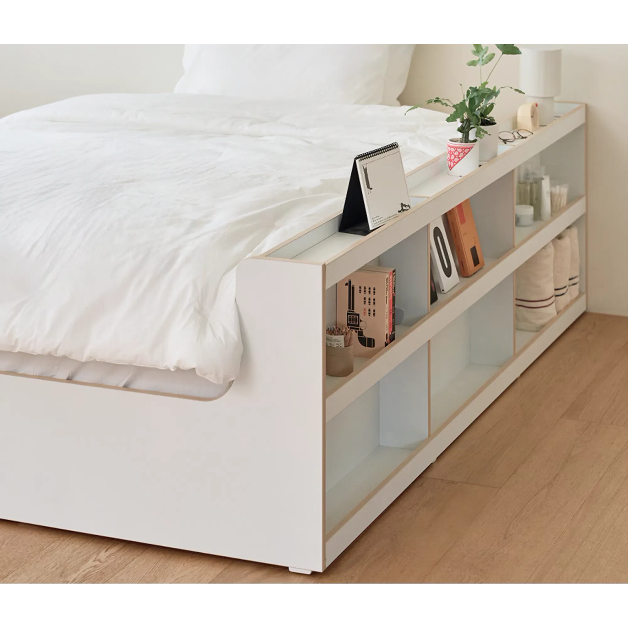 Kira Super Single Storage Platform Bed - Warm White - 9