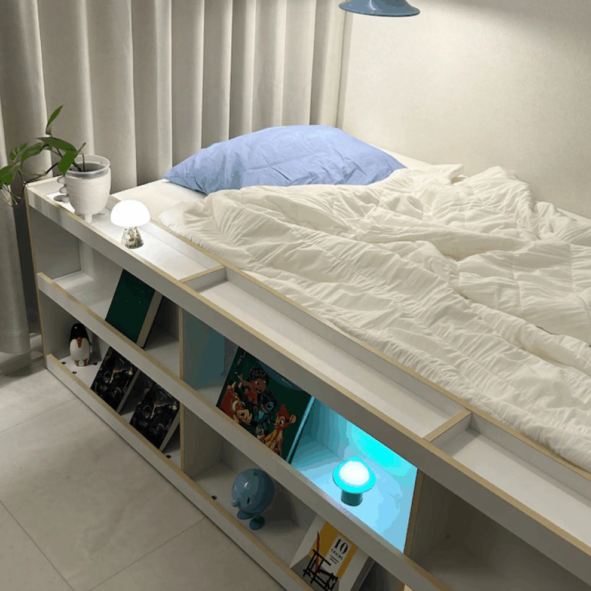 Kira Super Single Storage Platform Bed - Warm White - 17