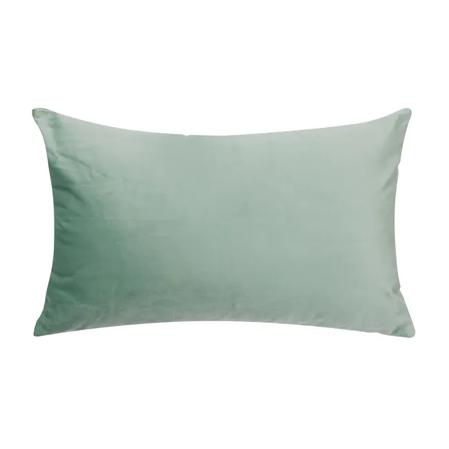 Alyssa Velvet Lumbar Cushion Cover - Jade - 1 - Green textured pillow, minimalist design, soft fabric, elegant appearance