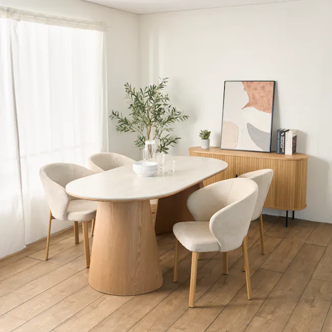 Apollo Dining Armchair - Beige, Oak - 2