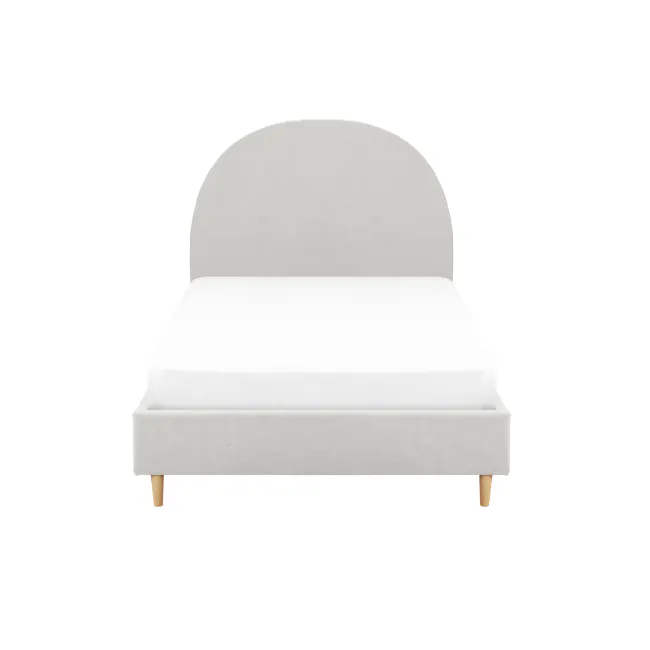 Aspen Super Single Bed - Ice Grey - 1 - Light gray upholstered headboard, white bed frame, wooden footboard, minimalist