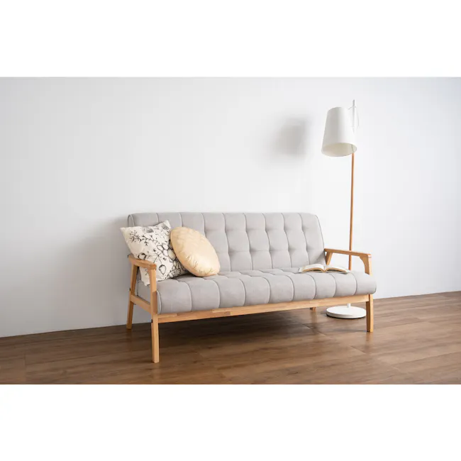 Tucson 3 Seater Sofa with Tucson Armchair - Cocoa, Chestnut (Fabric) - 11 - Light gray tufted sofa, minimalist decor, wooden