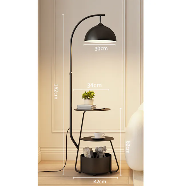 Quinn Floor Lamp with Storage Side Table - Black - 11