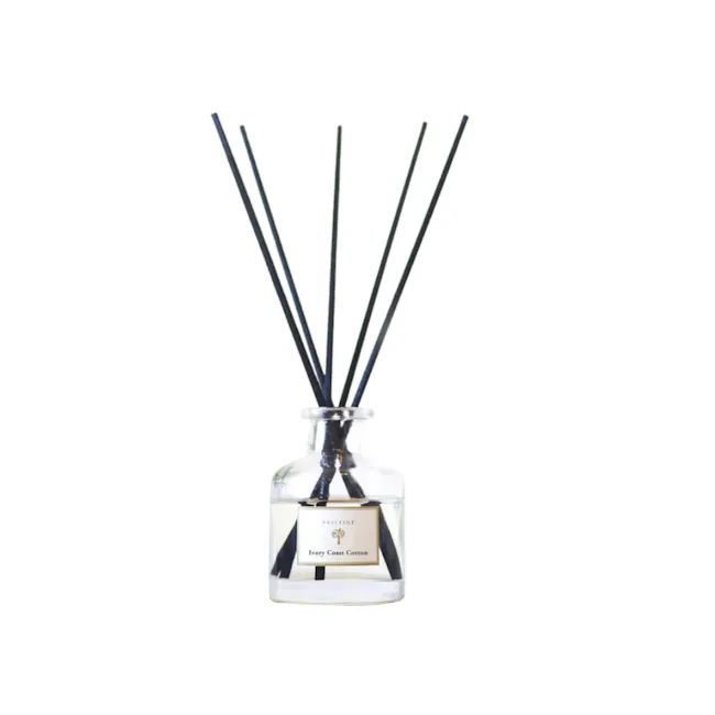 Pristine Aroma Reed Diffuser 50ml - Ivory Coast Cotton (Signature Scent) - 3 - Clear glass bottle, black essential oil