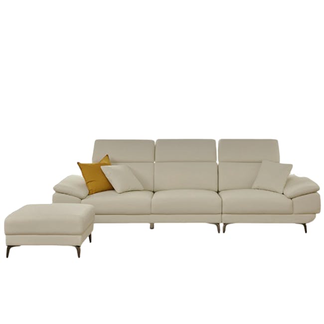 Montreal 4 Seater Sofa with Ottoman - Beige (Faux Leather) - 12 - Luxurious beige sectional sofa, modern design, comfortable