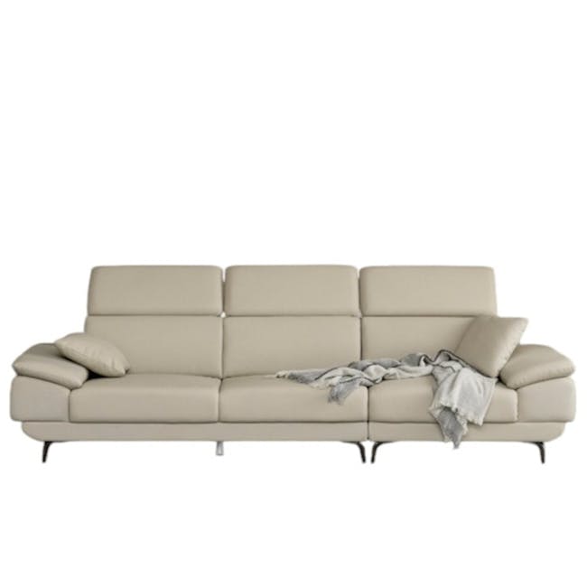Montreal 4 Seater Sofa with Ottoman - Beige (Faux Leather) - 10 - Lush, minimalist, modern, beige, tufted, cushioned
