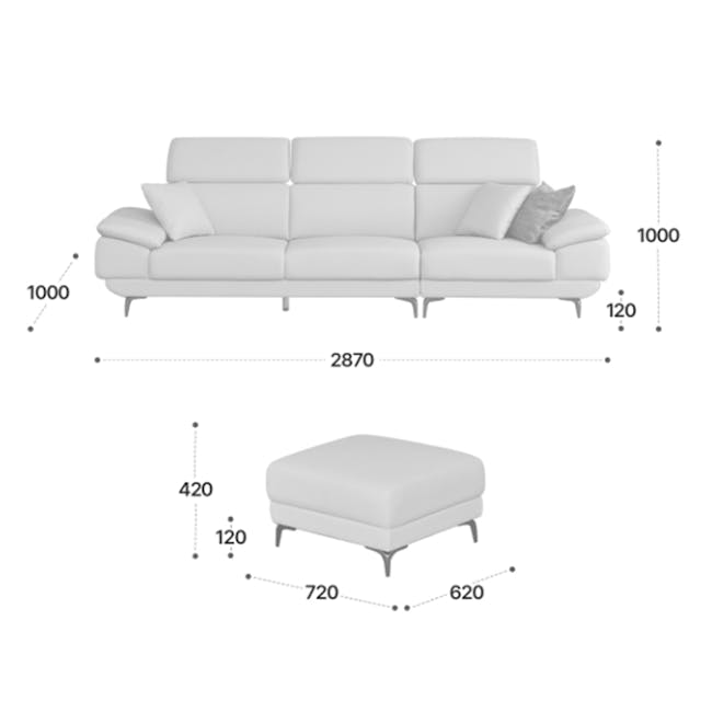 Montreal 4 Seater Sofa with Ottoman - Beige (Faux Leather) - 9 - Sleek white sectional sofa with integrated ottoman, Modern