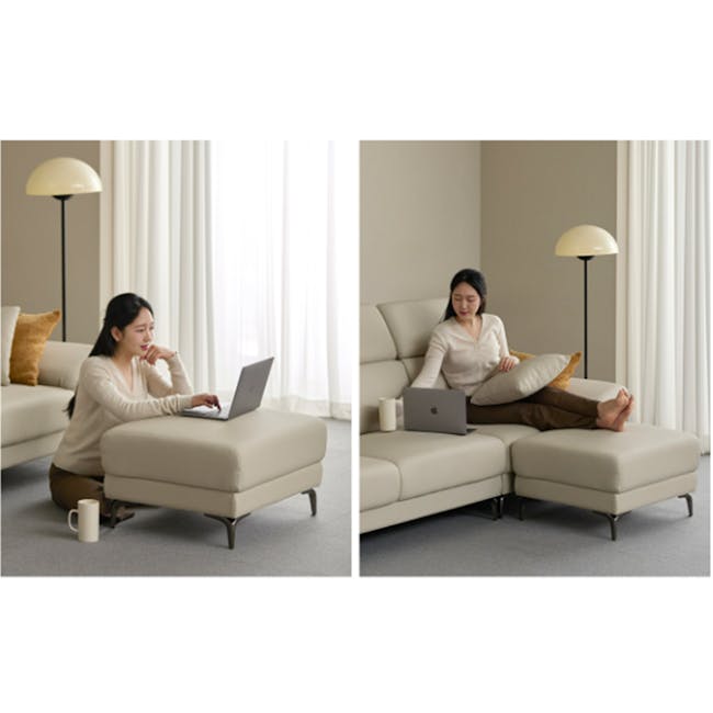 Montreal 4 Seater Sofa with Ottoman - Beige (Faux Leather) - 4 - Sleek, modern living room with minimalist design