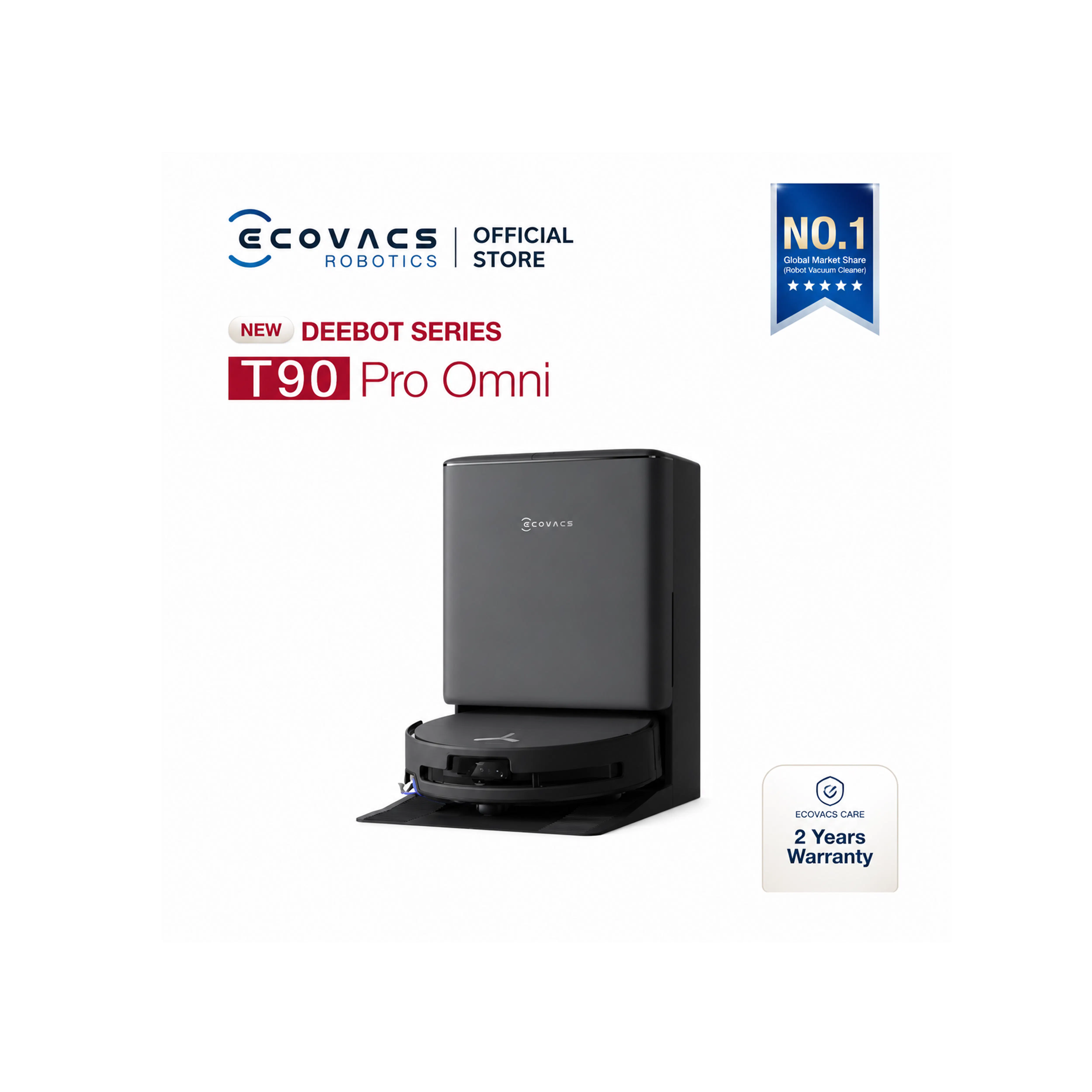 Ecovacs Deebot T90 Pro Omni - Black *Free 1 x Cleaning Solution + 1 Year Accessories*
