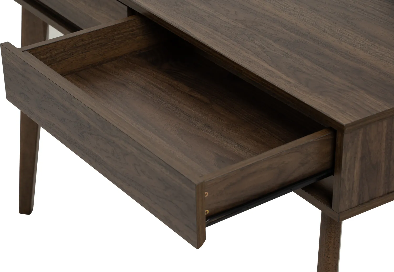 Herschel Console Table 1.2m - Walnut - 11 - Wooden table drawer, minimalist design, dark wood finish, open drawer, side